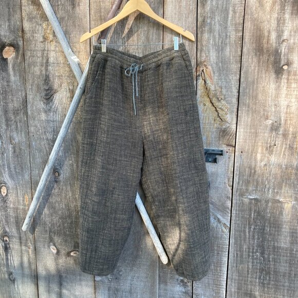 Solid 100% Cotton Padded Wide Leg Winter Women's Harem Style Pants, OS, Brown - Picture 2 of 14